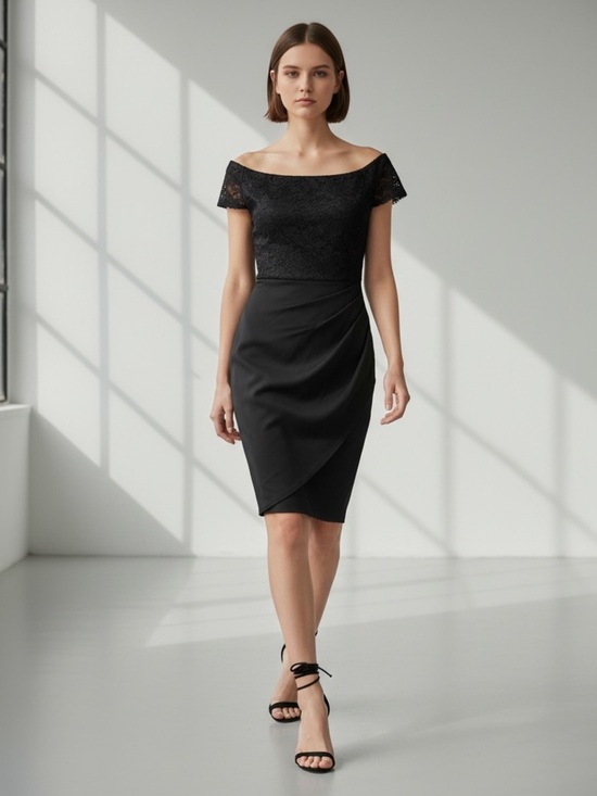 le chateau Dresses & Skirts - Le Chateau Black Cocktail Dress Off Shoulder Bardot Lace Bodice Formal LBD XS